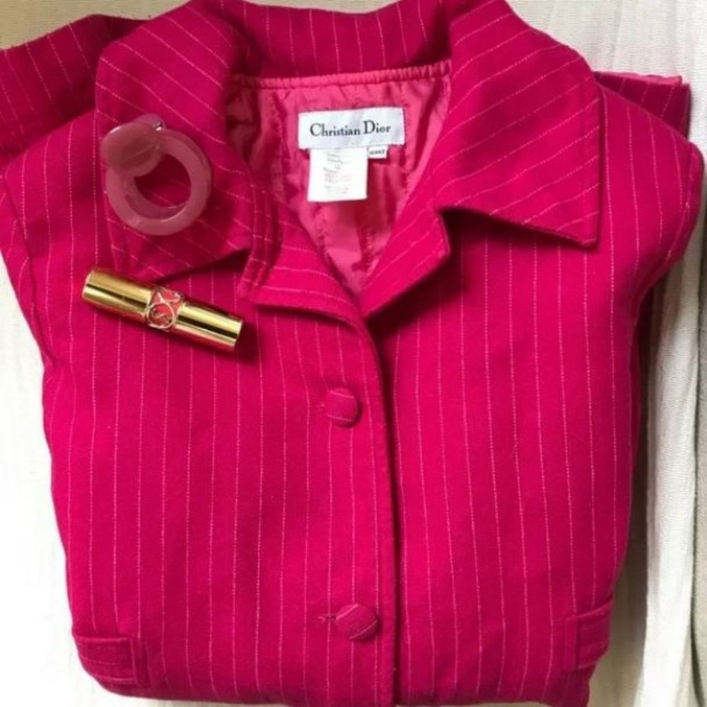 Christian Dior Kid Pink/white Stripped Wool Coat ✨